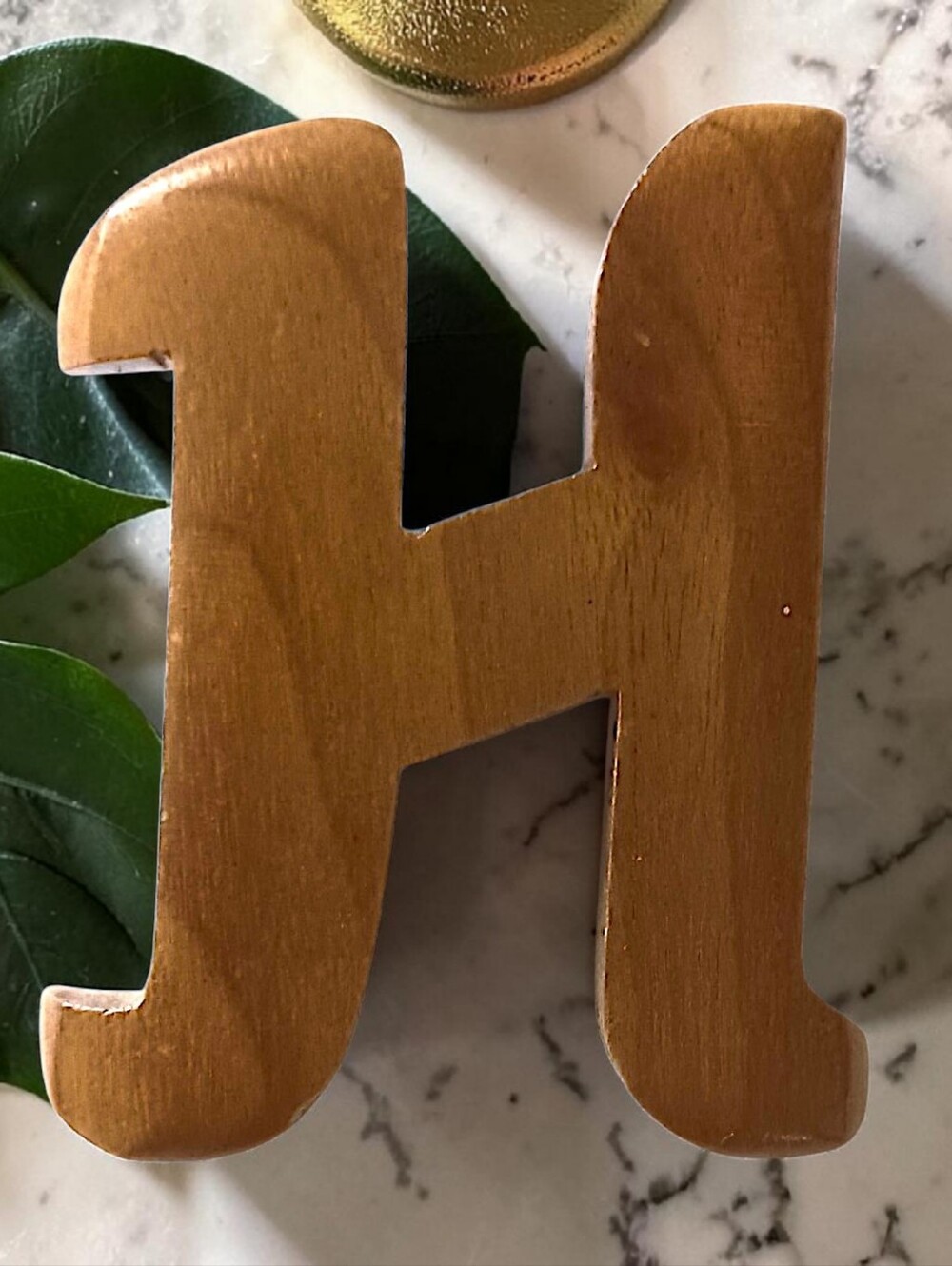 Vintage Carved Wood Letter H Initial Brooch Pin Brown Monogram Rustic Boho